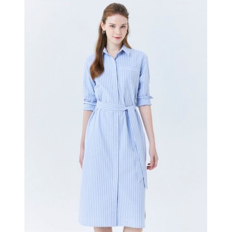 헤지스 여성 24SS 50%세일블루 스트랩 면 셔츠형원피스 HSDR4B306B2