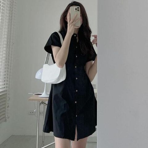 쁘띠 여름향기 허리 슬리밍 반팔 셔츠 A라인 미니 원피스