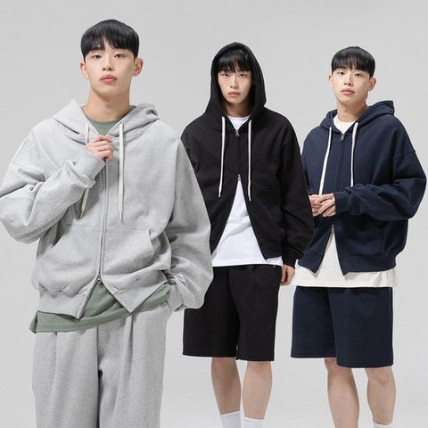 그랜피니 남여공용 특양면  베이직 무지 투웨이 오버핏 후드집업