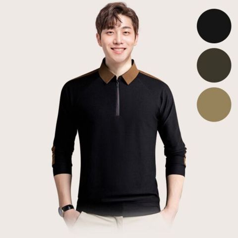 [로아리빙]투톤 카라 PK 긴팔 티셔츠 봄 가을 상의골프 유니폼