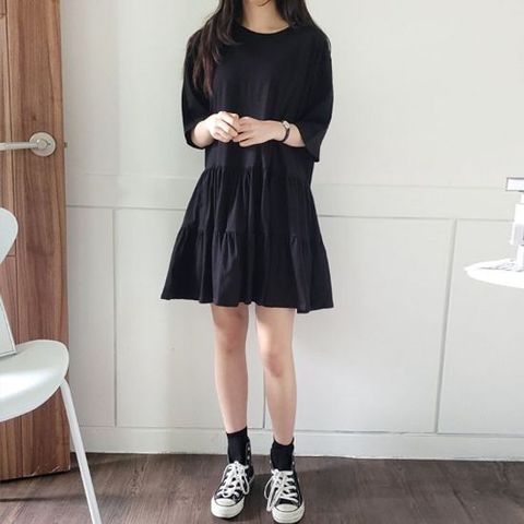 [보리맘]캉캉 반팔 미니 원피스 여름 여행 임부복 Bz408