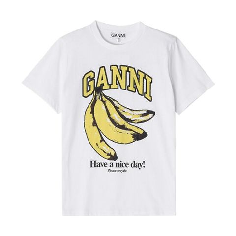 GANNI T3861 151 바나나 로고 프린트 여성 반팔티