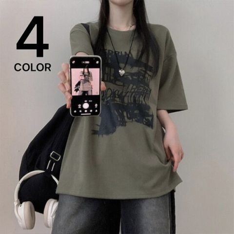 더핑크 / 유닛 오버핏 스크레치 레터링 반팔티 (4color)