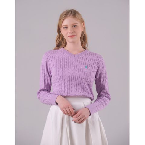 [U.S. POLO ASSN.] 코튼100 봄 케이블 브이넥니트 여성