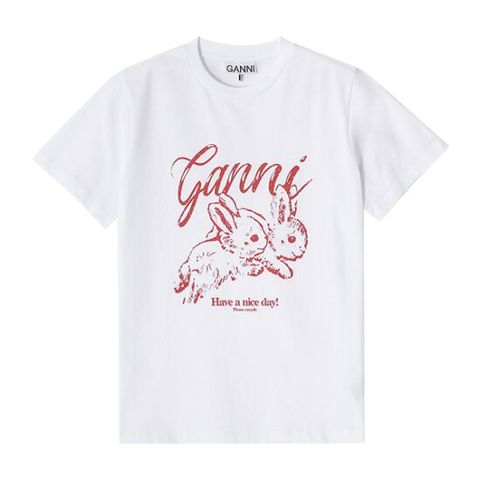 GANNI T3994 151 버니 로고 프린트 여성 반팔티