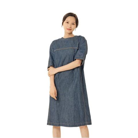 [크로커다일레이디] 장식테이프 포인트 실루엣 데님 원피스_CLDM