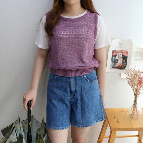 레이츄 /  무배  아론 스카시 여름 니트 조끼 베스트