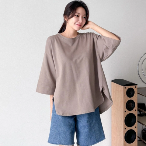 [옷자락]여자 엉덩이커버 칠부티 반소매 맞주름 코튼 박스핏 티
