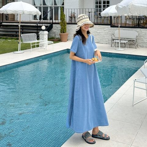 [메이블루] 클로버 자수 테리원피스