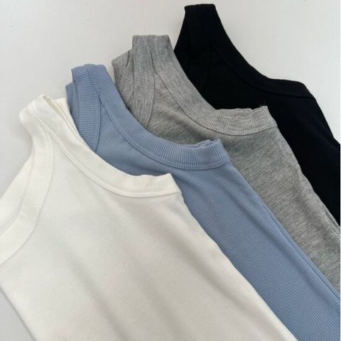 [부유방실종/속옷끈노출X]아멜 라운드넥 골지 스판 나시 4color
