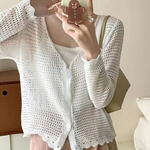 [패션시그널] 브이넥 썸머 뜨게 가디건 5EA340