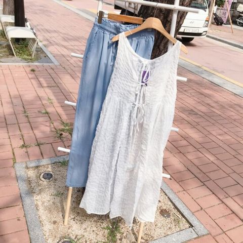 보블리에 / 레이어드 시스루 나시 오픈 롱 리본 원피스