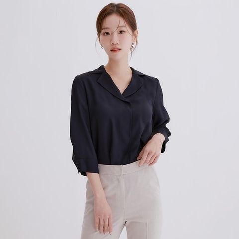 [ 롯데백화점 ][로엠]베이직 셔츠형 7부 블라우스(2colors)_RMBLE24R03
