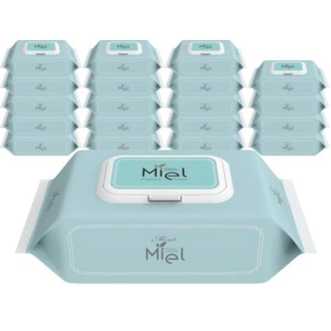 미엘 민트 물티슈 캡형 100매 20팩 평량 35gsm 히알루론산 가성