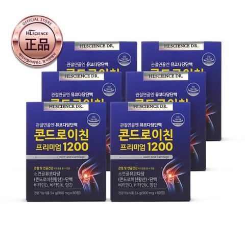 관절연골엔 뮤코다당단백 콘드로이친 프리미엄1200 6박스 (6개월분) 비타민D 비타민K 망간