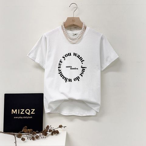 미즈큐즈 / 모니카 레터링 라운드넥 세미 크롭 반팔 티셔츠 3컬러