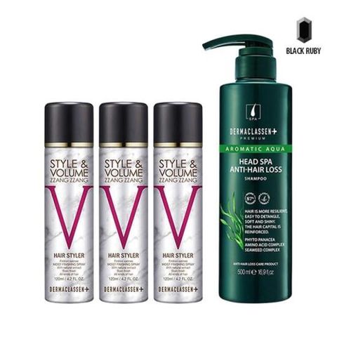 더마클라센 볼륨짱짱 흑채 스 프레이 자연갈색 120ml x3 + 헤드스파 샴푸 500ml