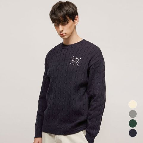 RCB폴로클럽 남성 자수로고 케이블 크루넥 니트 4color