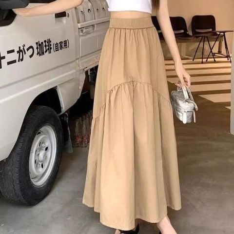 러블리 허리밴딩 롱 여름 스커트 예쁜 롱스커트 주름 밴딩 DE-240413