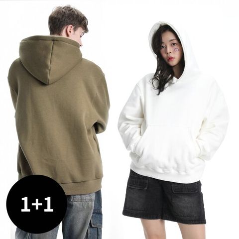 [1+ 1] 팬쇼 오버핏 무지 헤비 기모 후드 티셔츠