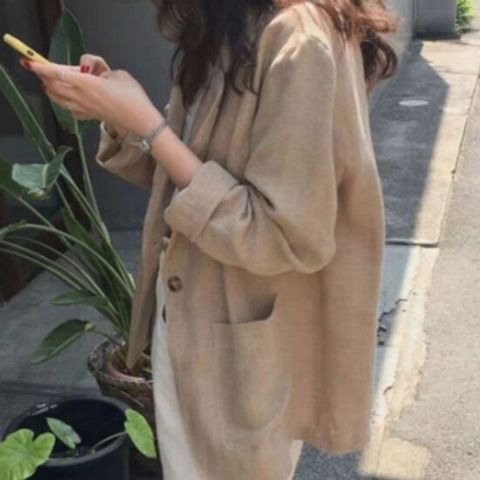 여성린넨자켓 여자 린넨 점퍼 여성 마이 카라 자켓