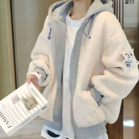 간절기아우터 여성 뽀글이 양털 후드 집업 점퍼 봄 가을 아우터 루즈핏자켓