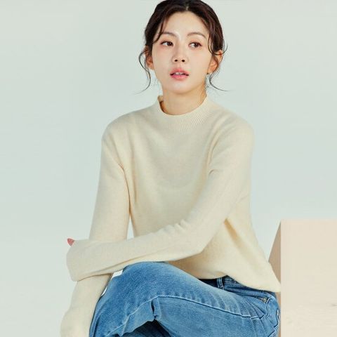홀가먼트 울 100% 반목 니트