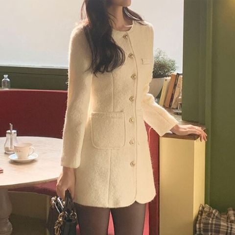 [페리엠]라운드넥 미니 럭셔리 헤어리 겨울 아틸라원피스