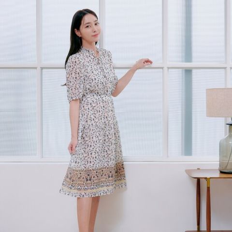 [크로커다일레이디] 보더 프린트 포인트 쉬폰 원피스_CLDMOP111