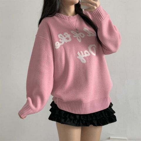 여자 박스 아방핏 콘트라스트 하늘색 니트