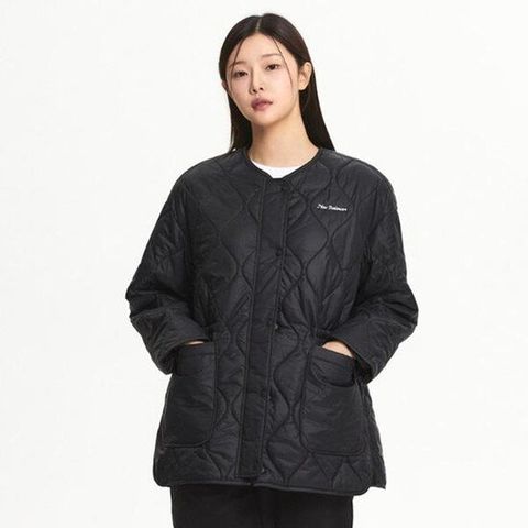 [뉴발란스]여성 라운드넥 퀼팅 중기장 패딩 자켓 블랙 NBNQE4W912-19