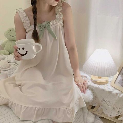 여자 신혼 여행 홈 드레스 프릴 잠옷 원피스 코디