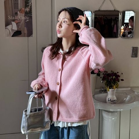 [메이블루] 벌룬소매 패치 가디건
