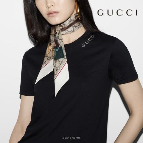 [블랑앤꼴레뜨] 구찌 발리제리아 프린트 베이지 실크 트윌 스카프 (GUCCI AS보증)
