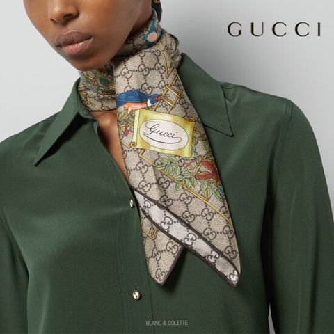 [블랑앤꼴레뜨] 구찌 애니멀 플로라 프린트 실크 까레스카프 (GUCCI AS보증)