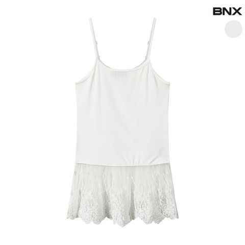 [BNX] 여성 레이스 프릴 민소매 레이어드 티셔츠