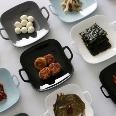 접시용품점 사각 니본 그릇 심플 캠 손잡이 식기 손잡이접시