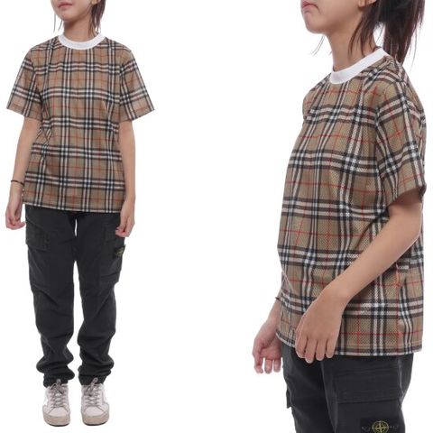 [버버리] 24SS 체크 메시 반팔티셔츠 (8078636 ARCHIVE BEIGE 24S)