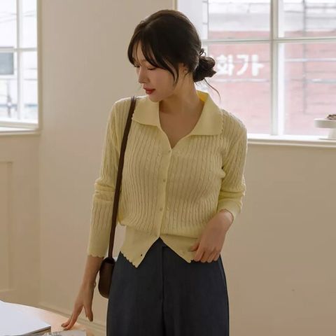 [저스트원] 샤이 케이블카라넥 코튼가디건