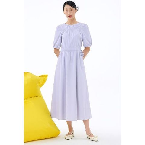 [씨]벌룬 셔링 라운드 원피스 블루 SGOAE2575