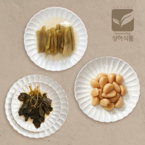 상하식품 절임식품 3종 총5팩 궁채절임2kg 병풍나물장아찌2kg 알마늘1kg