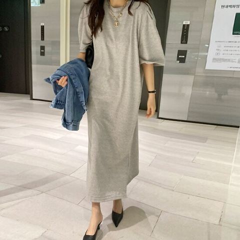 [모니카룸] (55~77반)(빅사이즈)퍼프롱 핀 원피스