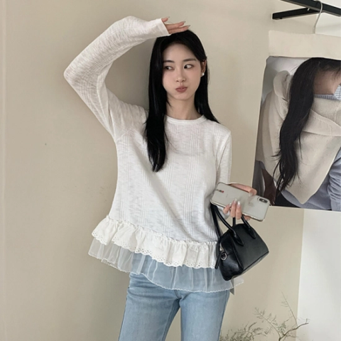 [모어오브]뮤어 레이스 탑 프릴 긴팔 티셔츠