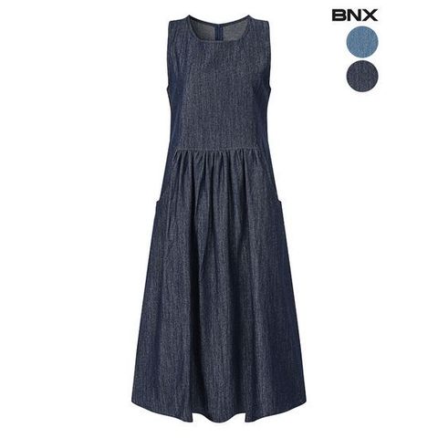 [BNX]여성 셔링 포켓 민소매 롱원피스