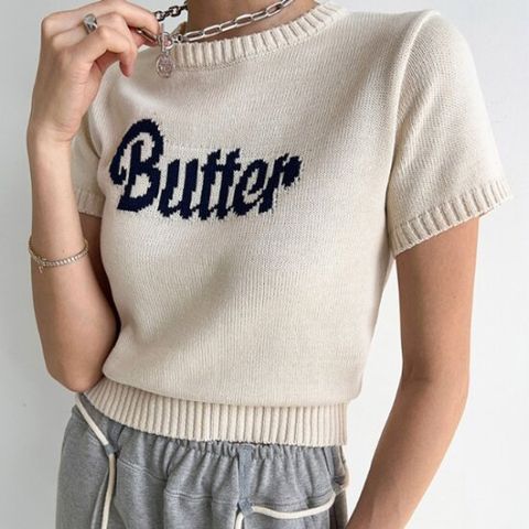 (렐라웨어)BUTTER 자수 반팔 탑 2color