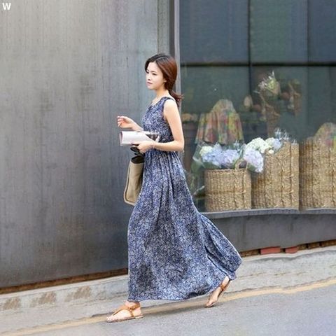 패턴 민소매 롱원피스 CC741 OPC004