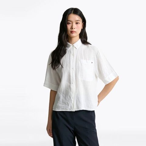 [공식][타미힐피거] 박시 크롭 린넨 셔츠 (T22F3WSH093WT1YCF)