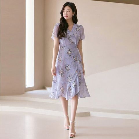 [루이스엔젤] 엘리나 블러썸 플라워 요루 쉬폰 프릴라인 랩 원피스