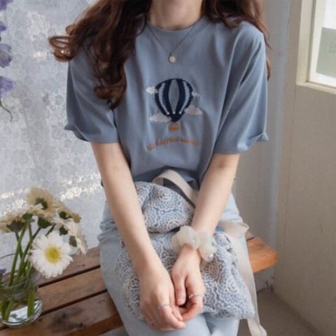 [리린][LABEL] 샌디아 벌룬자수 레터링 쫀득신축 탄탄한 티