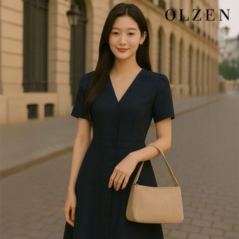 [올젠 여성] 브이넥 핀턱장식 원피스 (ZLD2OO2102)